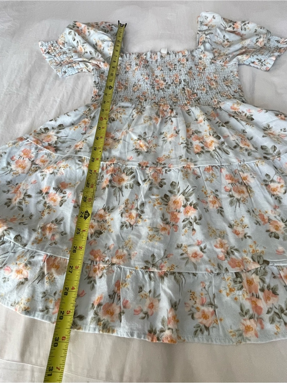 American Eagle Picnic Pretty Puff-Sleeve Dress. Floral Smocked linen blend - Picture 9 of 12